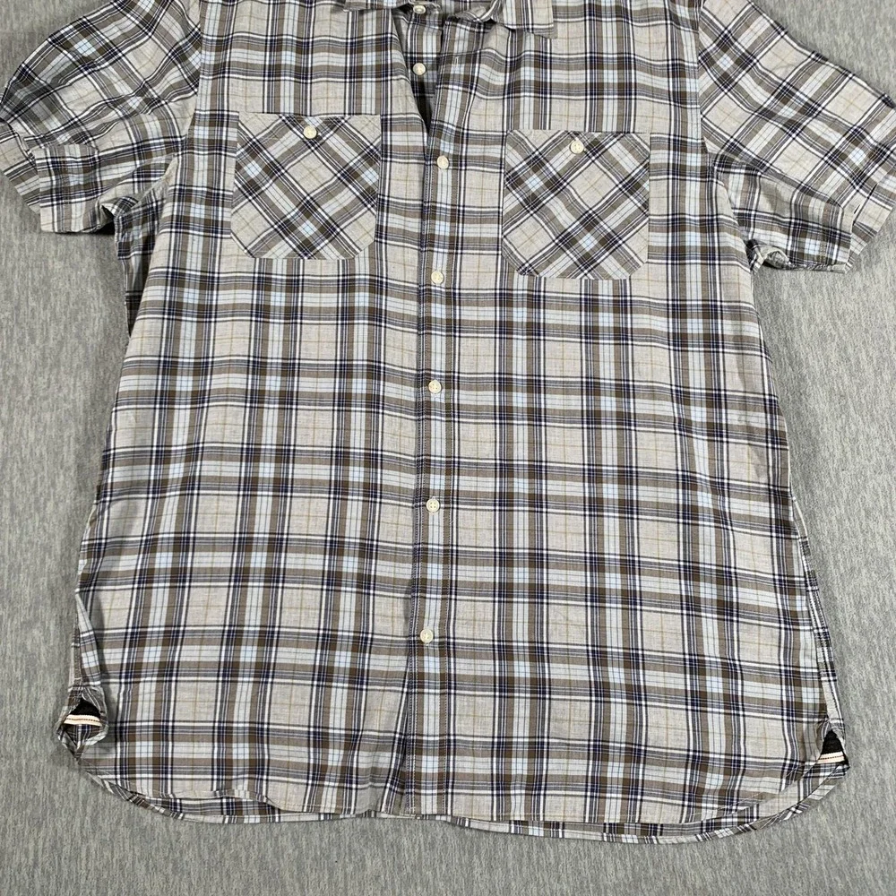 Banana Republic Shirt Mens XL Gray Plaid Camden Fit Short‎ Sleeve Button Front